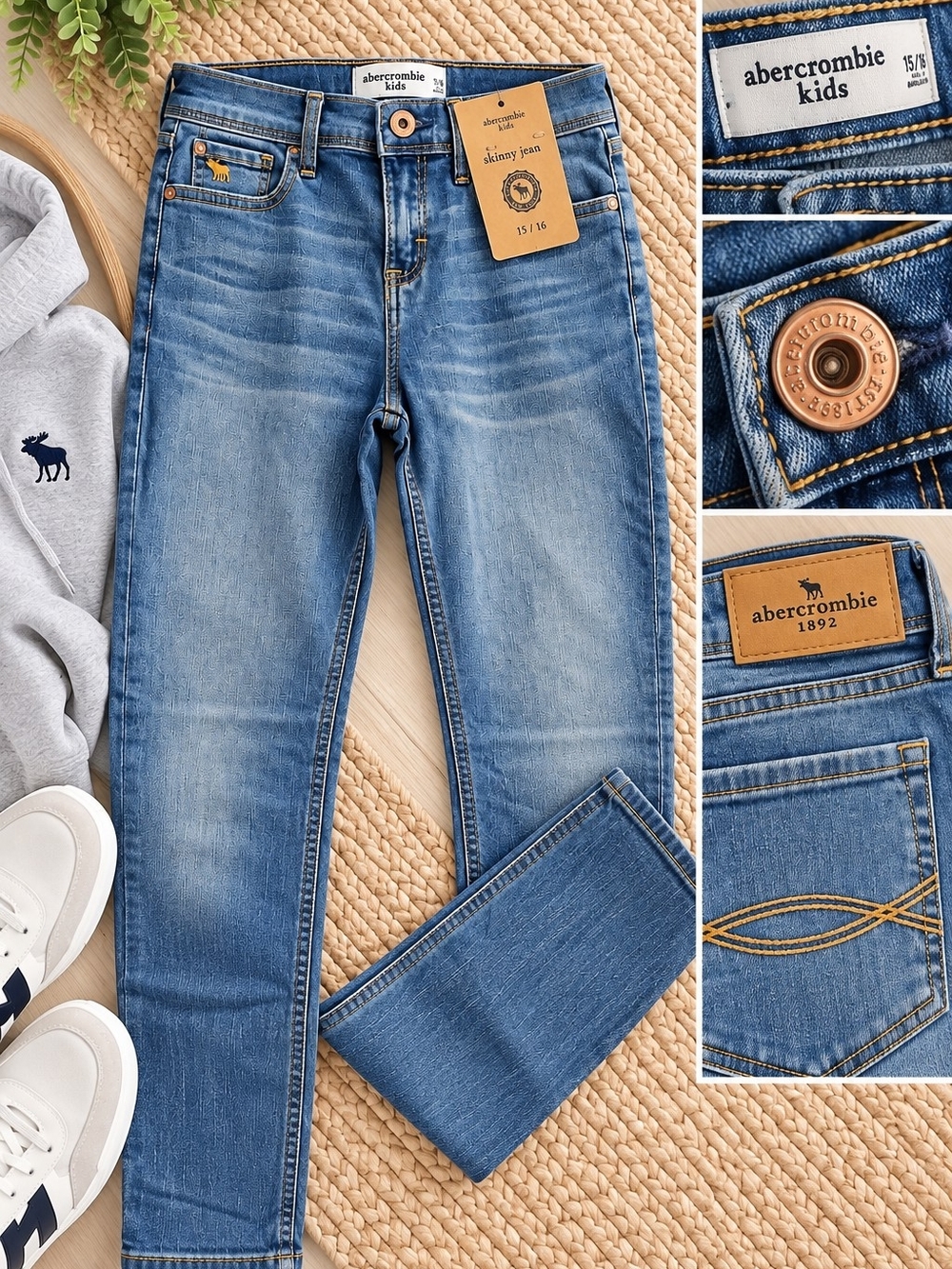 Abercrombie Kids Boys Skinny Jeans Size 15/16 NWT Medium Wash Stretch 31" Inseam